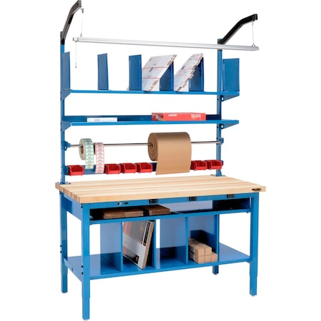 Global Industrial Complete Packing Workbench W/Power, Butcher Block Square Edge, 72inW x 36inD 412445B